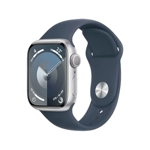 Apple Watch Series 9 GPS + Cellular MRJ23TU/A 41 mm Gümüş Rengi Paslanmaz Çelik Kasa ve Fırtına Mavisi Spor Kordon - S/M Akıllı Saat